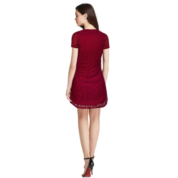 Generic Women's Rasal Solid Round Neck Cap Sleeve Dress (Maroon) - Image 5