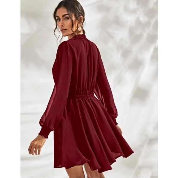 Generic Women's Fox Georgette Solid High Neck Full Sleeve Dress (Maroon) - Image 5