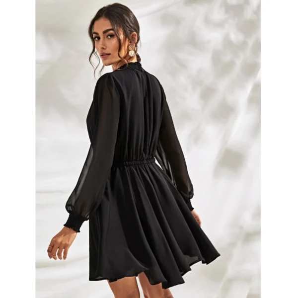 Generic Women's Fox Georgette Solid High Neck Full Sleeve Dress (Black) - Image 5