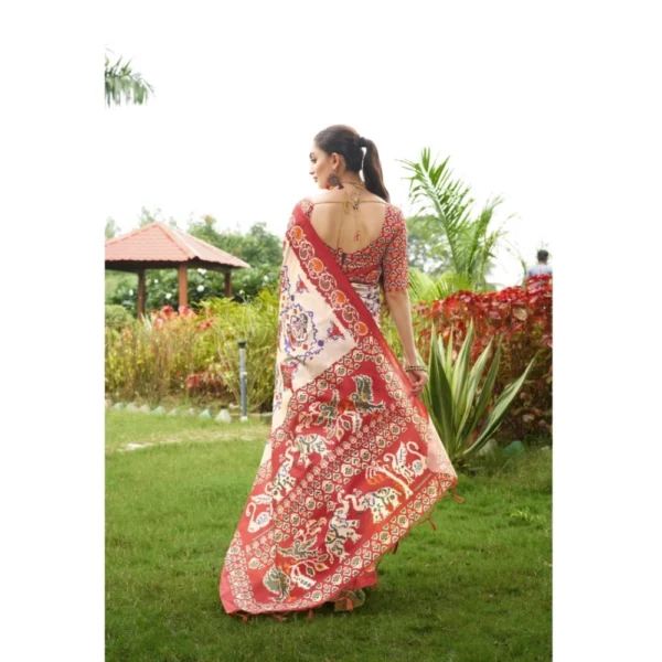 Women's Tussar Silk Printed Saree With Unstitched Blouse (Maroon, 5.5 Mtr) - Image 3