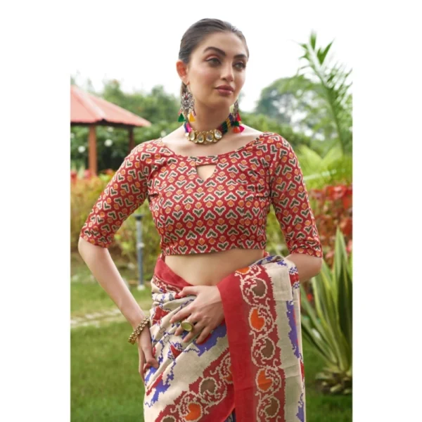 Women's Tussar Silk Printed Saree With Unstitched Blouse (Maroon, 5.5 Mtr) - Image 4