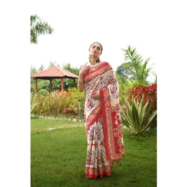 Women's Tussar Silk Printed Saree With Unstitched Blouse (Maroon, 5.5 Mtr) - Image 2