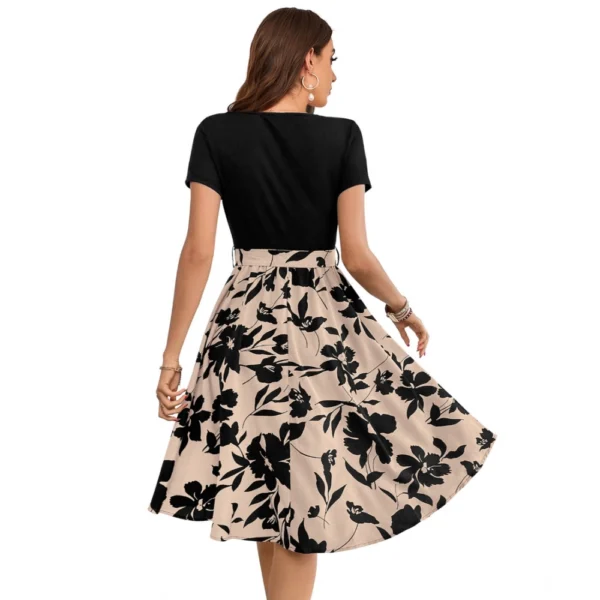 Generic Women's Knitting Printed Round Neck Short Sleeve Dress (Cream) - Image 5