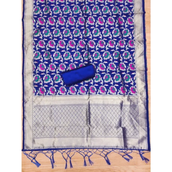 Generic Women's Banarasi Silk Printed Unstitched Salwar Suit Material With Dupatta (Rblue, 3Mtrs) - Image 2