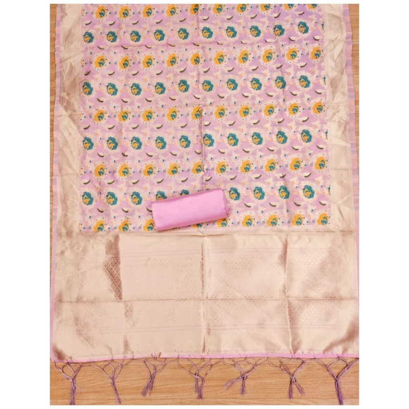 Alternative view of Women's Banarasi Silk Printed Unstitched Salwar Suit Material With Dupatta (Pink, 3Mtrs)
