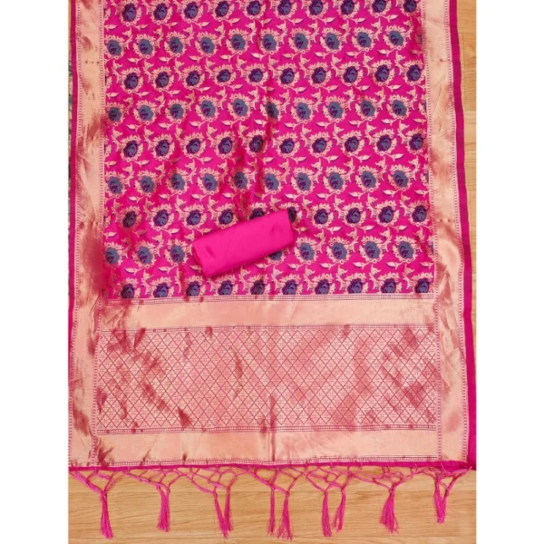 Generic Women's Banarasi Silk Printed Unstitched Salwar Suit Material With Dupatta (Rani, 3Mtrs) - Image 3