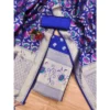 Generic Women's Banarasi Silk Printed Unstitched Salwar Suit Material With Dupatta (Rblue, 3Mtrs)