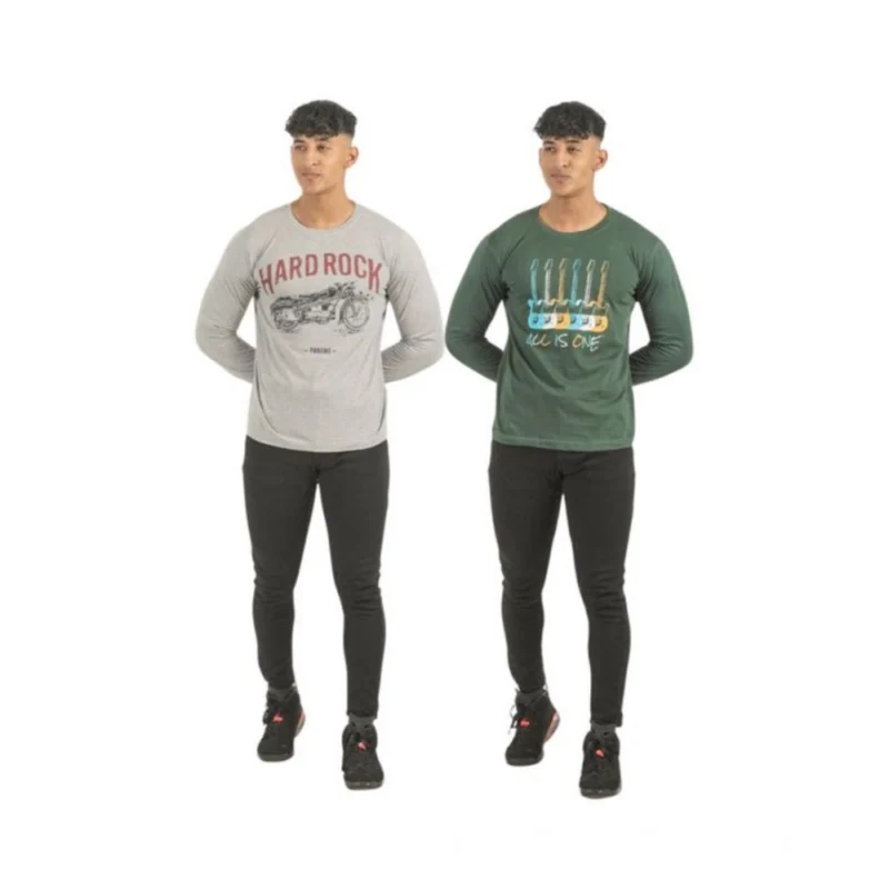 Generic Pack of 2 Men's Casual Cotton Printed Full Sleeve Tshirts (Multicolor)
