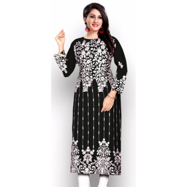 Generic Women's Georgette Printed Round Neck 3-4 th Sleeve Kurti (Black) - Image 4