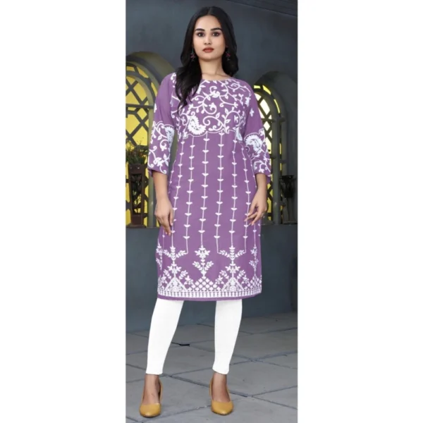 Women's Rayon Printed Round Neck 3-4th Sleeve Kurti (Lavender) - Image 4