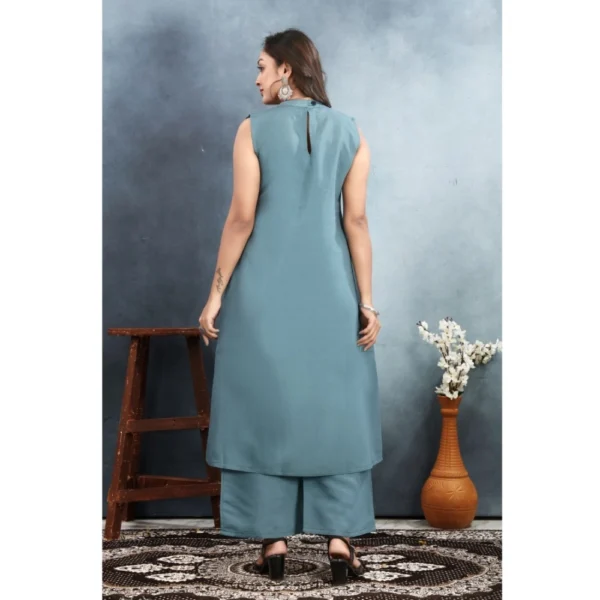 Women's Silk Printed Round Neck Kurti with Pant Set (Grey) - Image 5