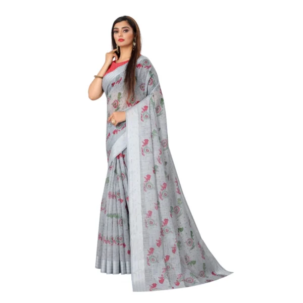 Women's Cotton Saree (Grey,5-6Mtrs) - Image 3