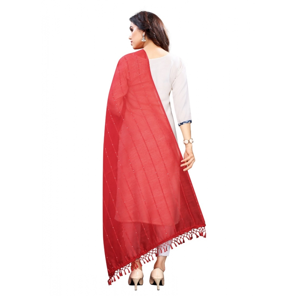 Women's Cotton Silk Strips Printed Dupatta (Maroon, Length:2-2.4 mtr) - Image 3