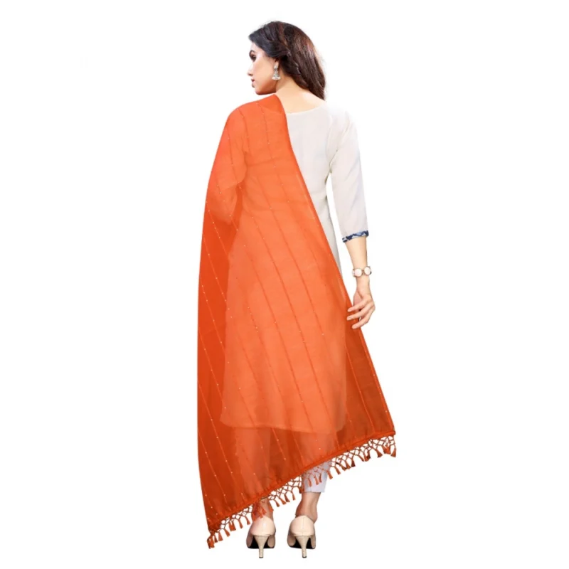 Women's Cotton Silk Strips Printed Dupatta (Orange, Length:2-2.4 mtr) - Image 3