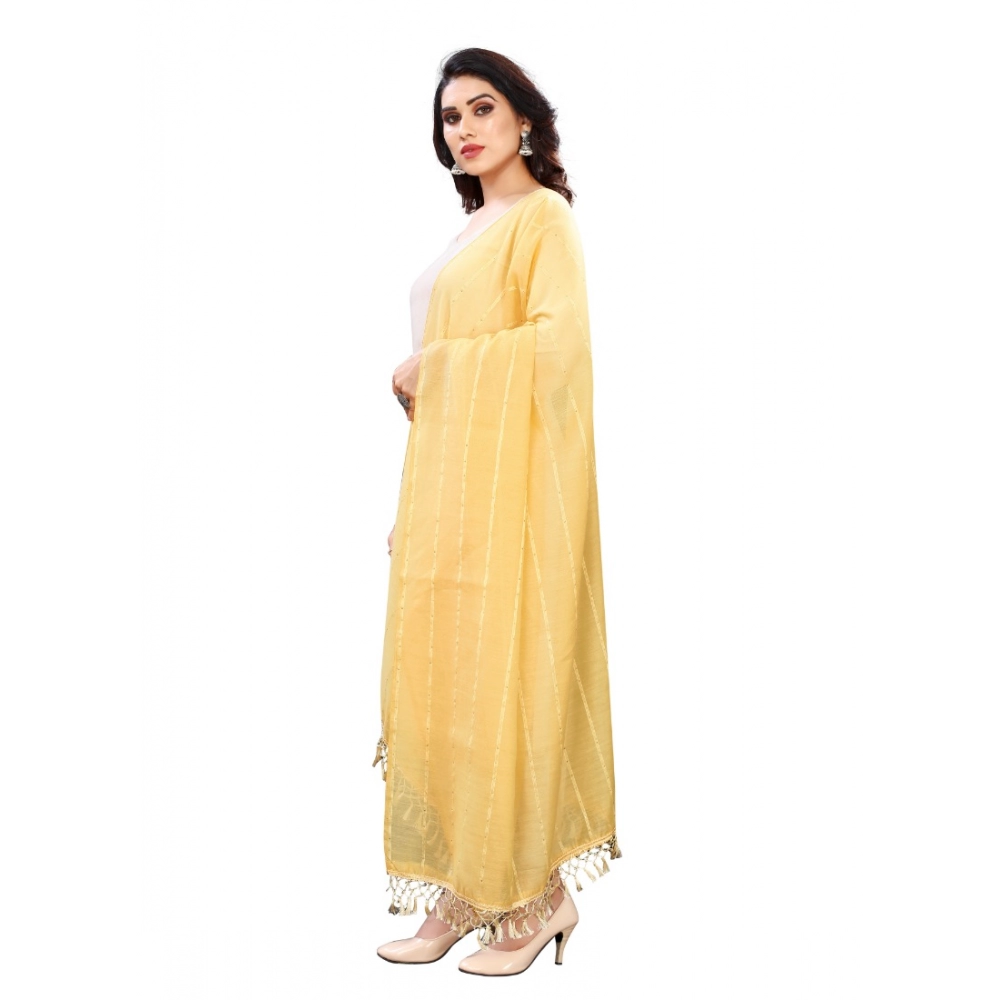 Women's Cotton Silk Strips Printed Dupatta (Yellow, Length:2-2.4 mtr) - Image 2