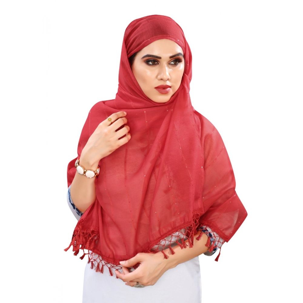 Women's Cotton Silk Strips Printed Dupatta (Maroon, Length:2-2.4 mtr) - Image 2