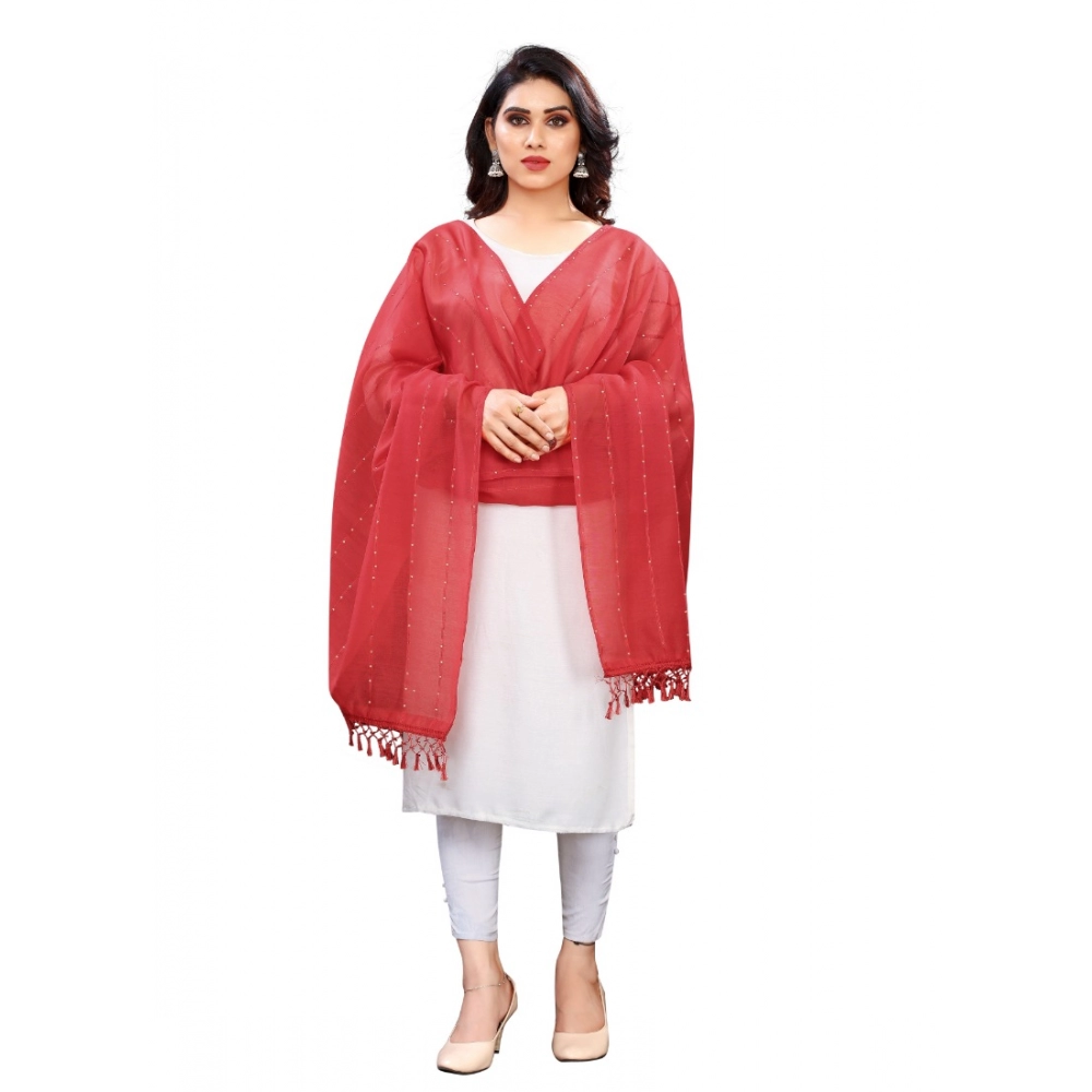 Women's Cotton Silk Strips Printed Dupatta (Maroon, Length:2-2.4 mtr)