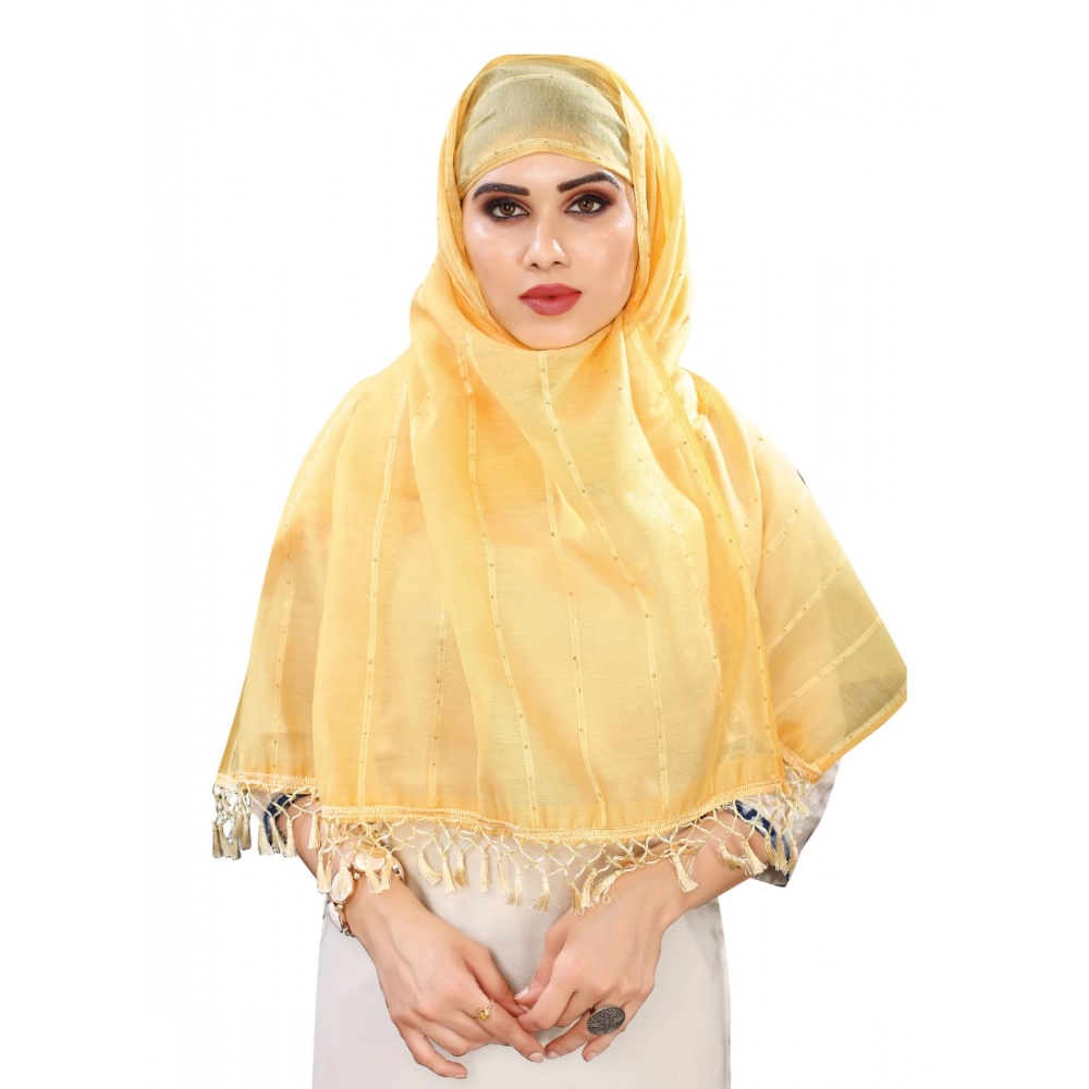 Women's Cotton Silk Strips Printed Dupatta (Yellow, Length:2-2.4 mtr) - Image 4