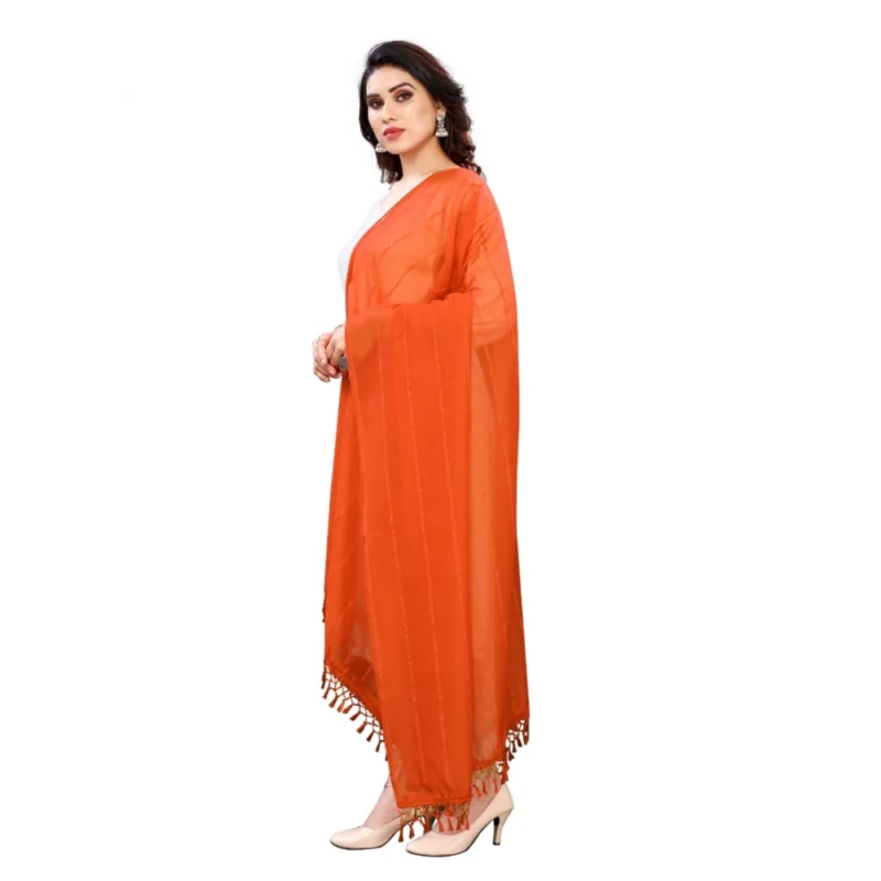 Women's Cotton Silk Strips Printed Dupatta (Orange, Length:2-2.4 mtr) - Image 2