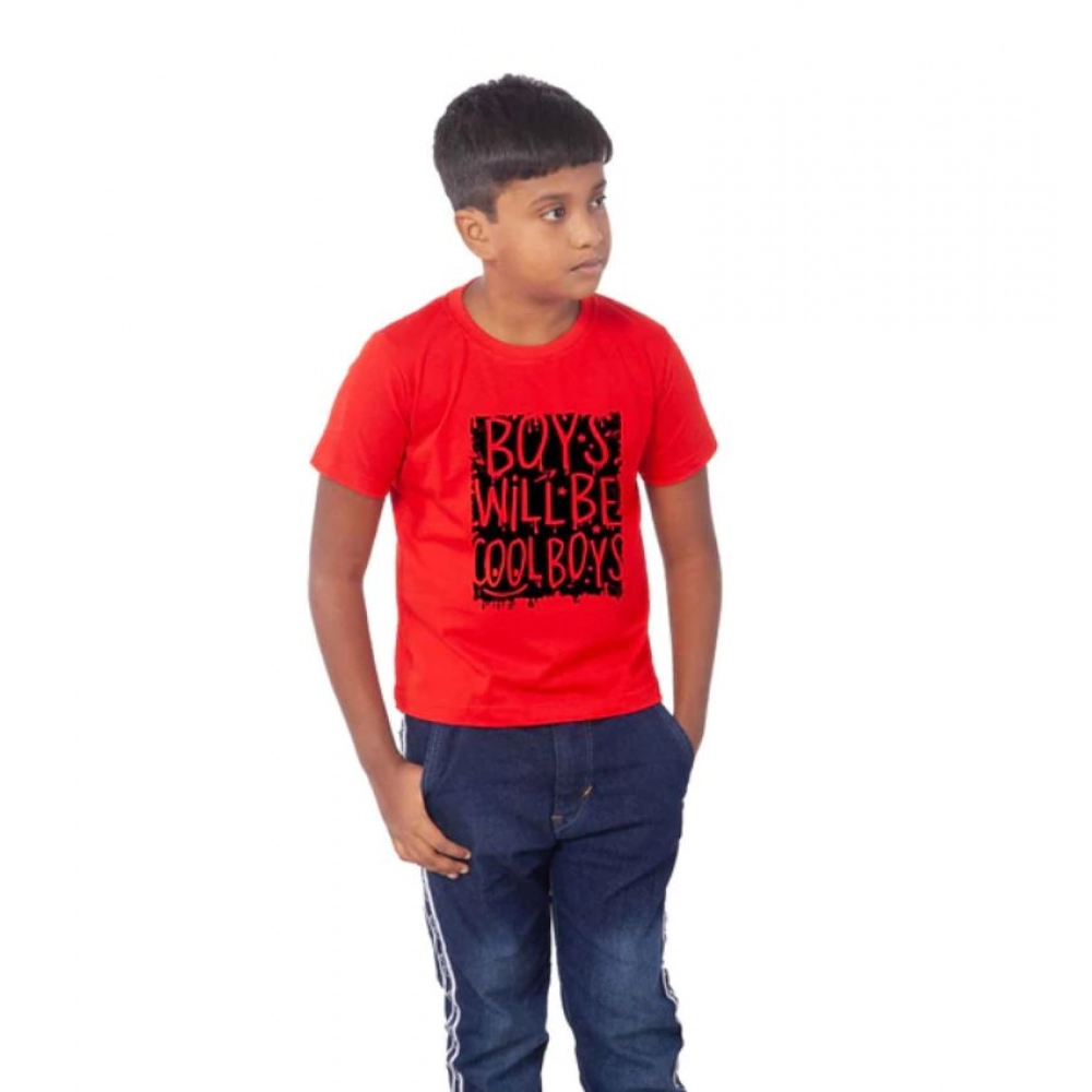 Generic Boys Cotton Will Be Cool Half Sleeve TShirt (Red) - Image 4