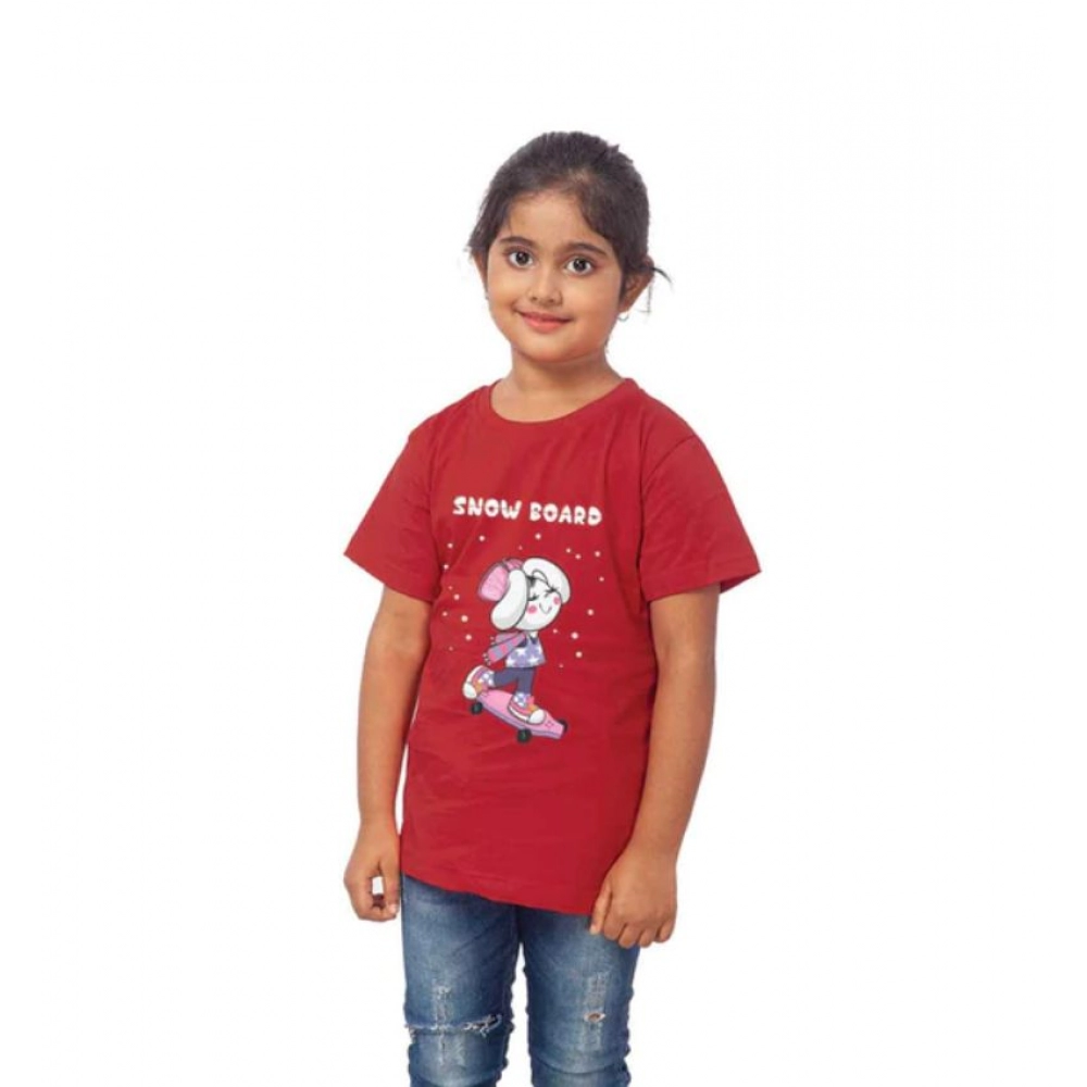 Generic Girls Cotton Snow Board Half Sleeve TShirt (Maroon) - Image 4