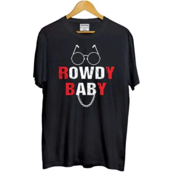 Generic Girls Cotton Rowdy Baby Half Sleeve TShirt (Black) - Image 2