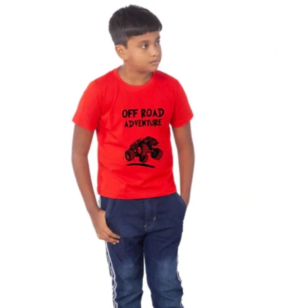 Generic Boys Cotton Off Road Adventure Half Sleeve TShirt (Red) - Image 2