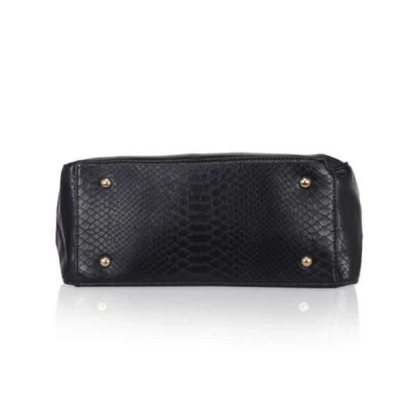 Women's Faux Leather Textured?Tote Bag (Black) - Image 2