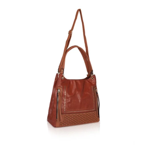 Women's Faux Leather Textured?Tote Bag (Brown) - Image 2