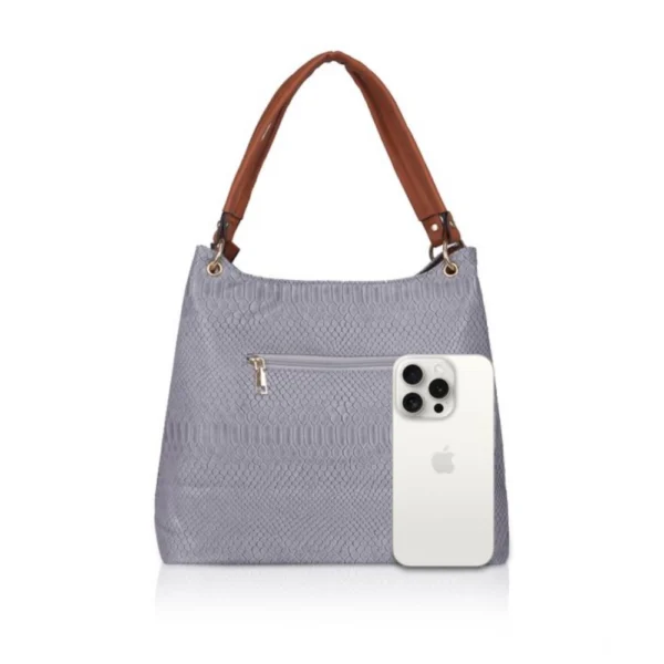 Women's Faux Leather Textured?Tote Bag (Blue) - Image 2