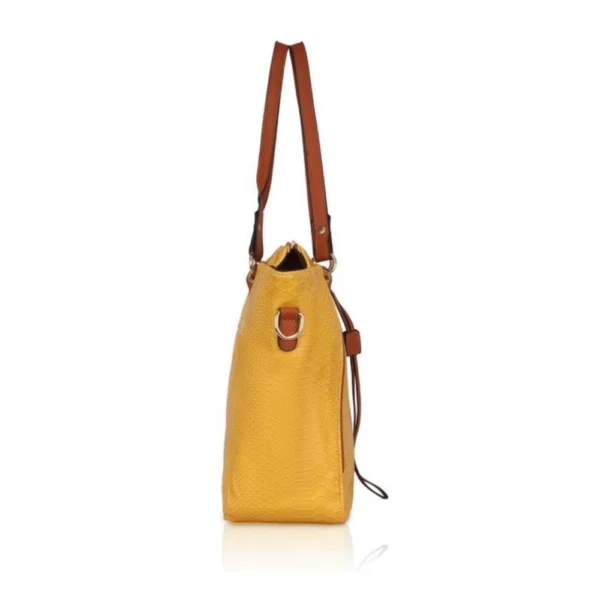 Women's Faux Leather Textured?Tote Bag (Yellow) - Image 5