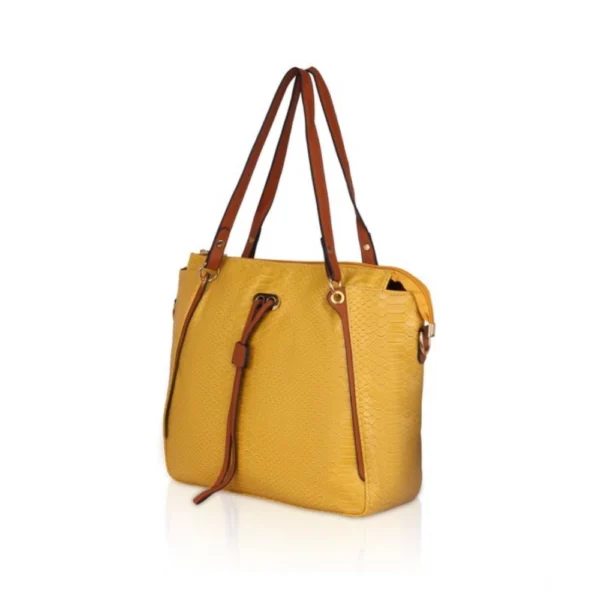 Women's Faux Leather Textured?Tote Bag (Yellow) - Image 6