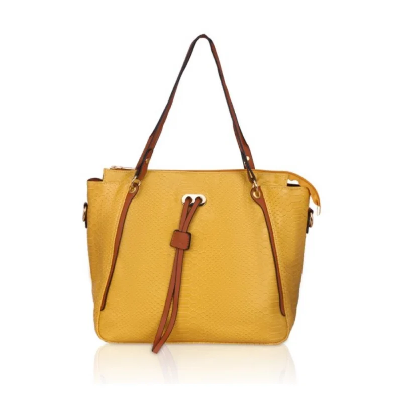 Women's Faux Leather Textured?Tote Bag (Yellow)
