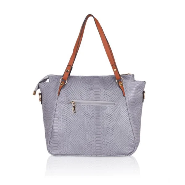 Women's Faux Leather Textured?Tote Bag (Grey) - Image 4