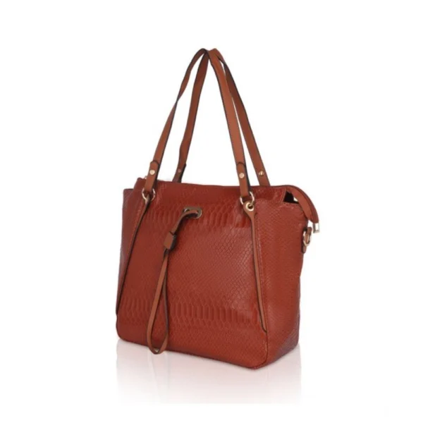 Women's Faux Leather Textured?Tote Bag (Brown) - Image 6