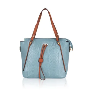 Women's Faux Leather Textured?Tote Bag (Blue)