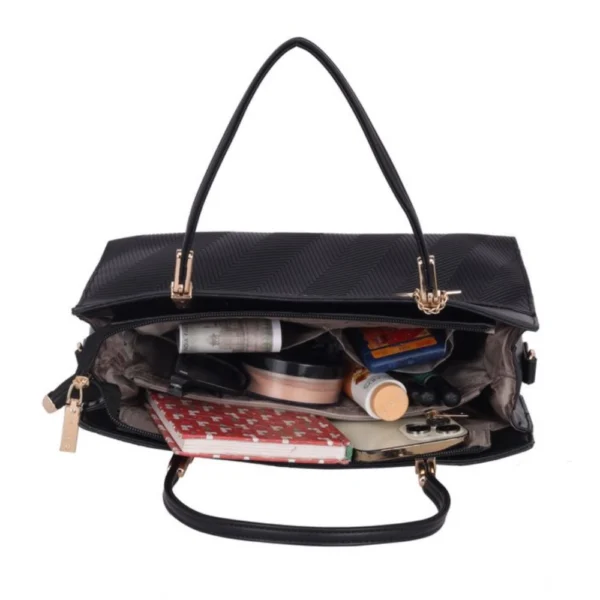 Women's Faux Leather Textured?Adjustable?Long?Belt Handbag (Black) - Image 2
