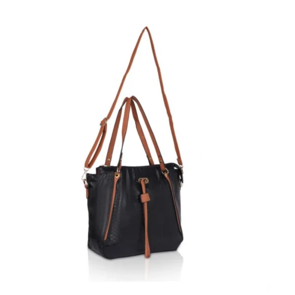 Women's Faux Leather Textured?Tote Bag (Black) - Image 3