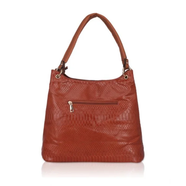 Women's Faux Leather Textured?Tote Bag (Brown) - Image 4