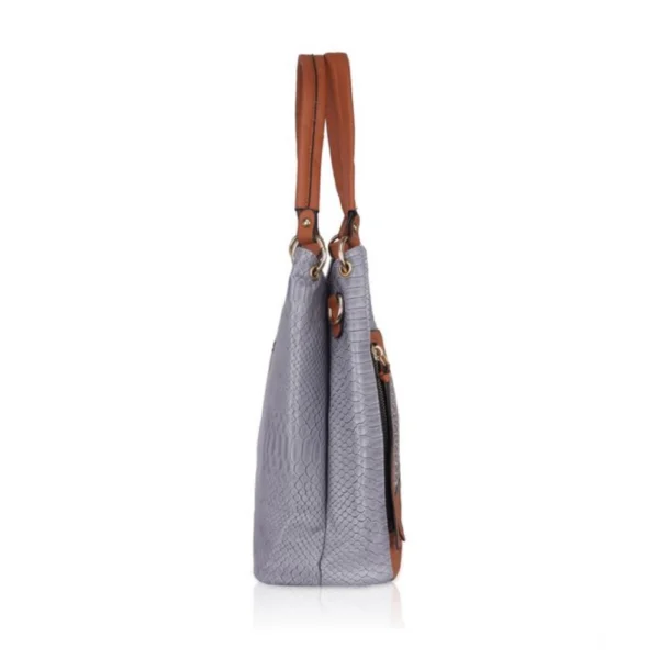 Women's Faux Leather Textured?Tote Bag (Blue) - Image 5