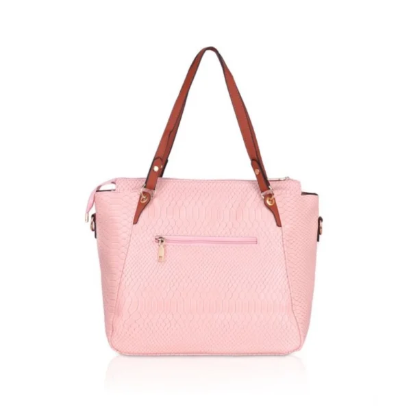 Women's Faux Leather Textured?Tote Bag (Pink) - Image 4