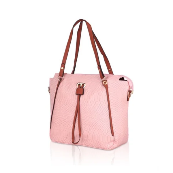 Women's Faux Leather Textured?Tote Bag (Pink) - Image 6