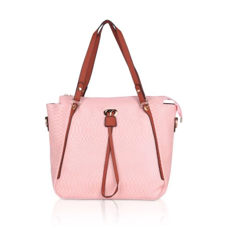 Women's Faux Leather Textured?Tote Bag (Pink)