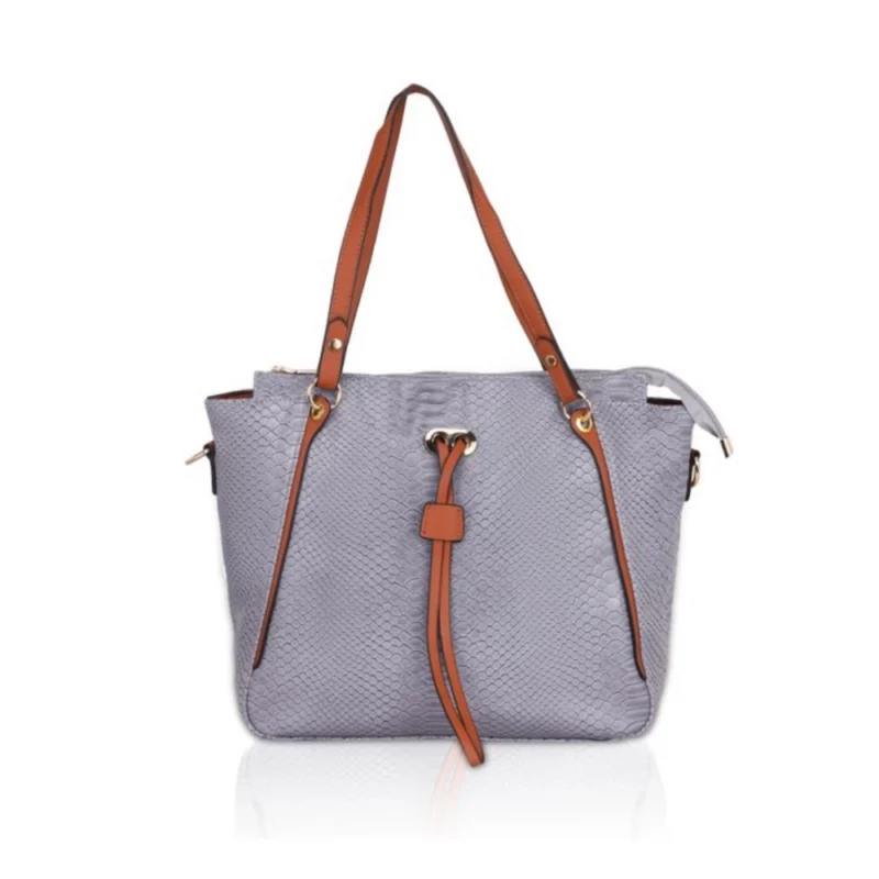 Women's Faux Leather Textured?Tote Bag (Grey)