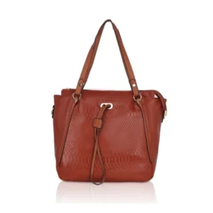 Women's Faux Leather Textured?Tote Bag (Brown)