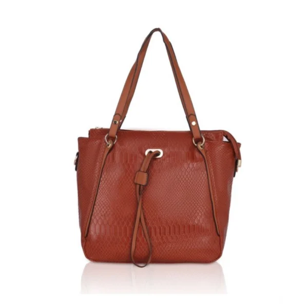 Women's Faux Leather Textured?Tote Bag (Brown)