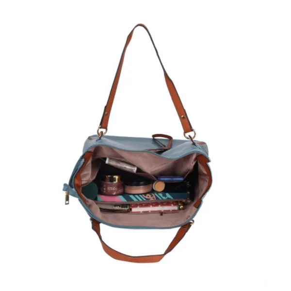 Women's Faux Leather Textured?Tote Bag (Blue) - Image 2