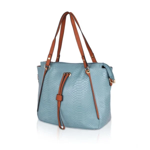 Women's Faux Leather Textured?Tote Bag (Blue) - Image 6