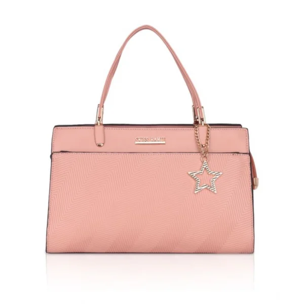 Women's Faux Leather Textured?Adjustable?Long?Belt Handbag (Pink)