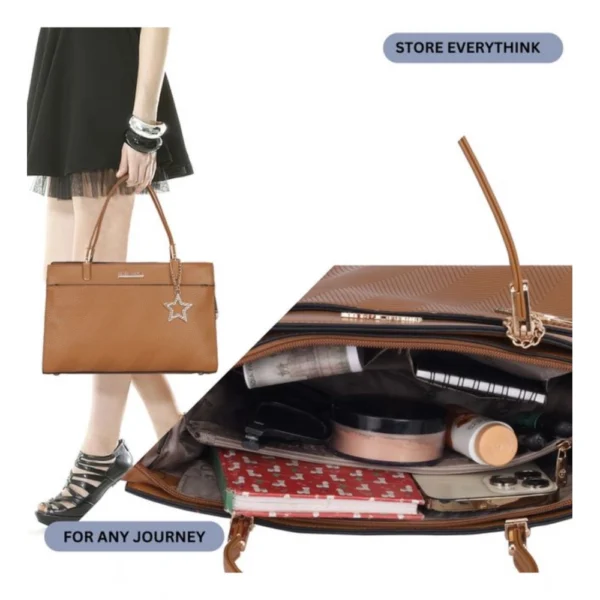 Women's Faux Leather Textured?Adjustable?Long?Belt Handbag (Brown) - Image 3